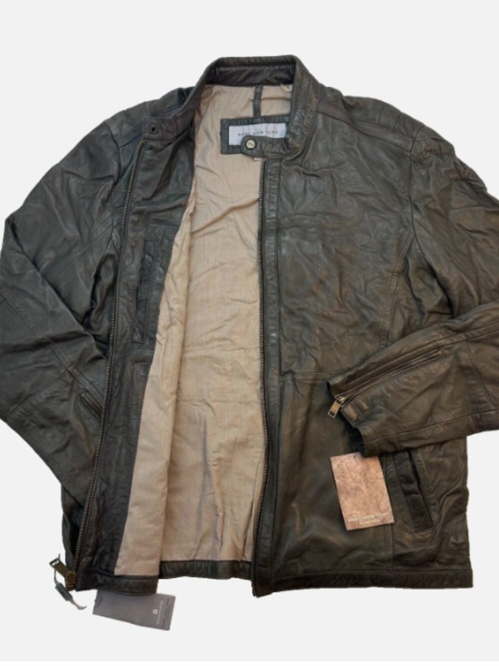 Andrew Marc New York Washed Leather Jacket Men's Size L Anthracite Color New